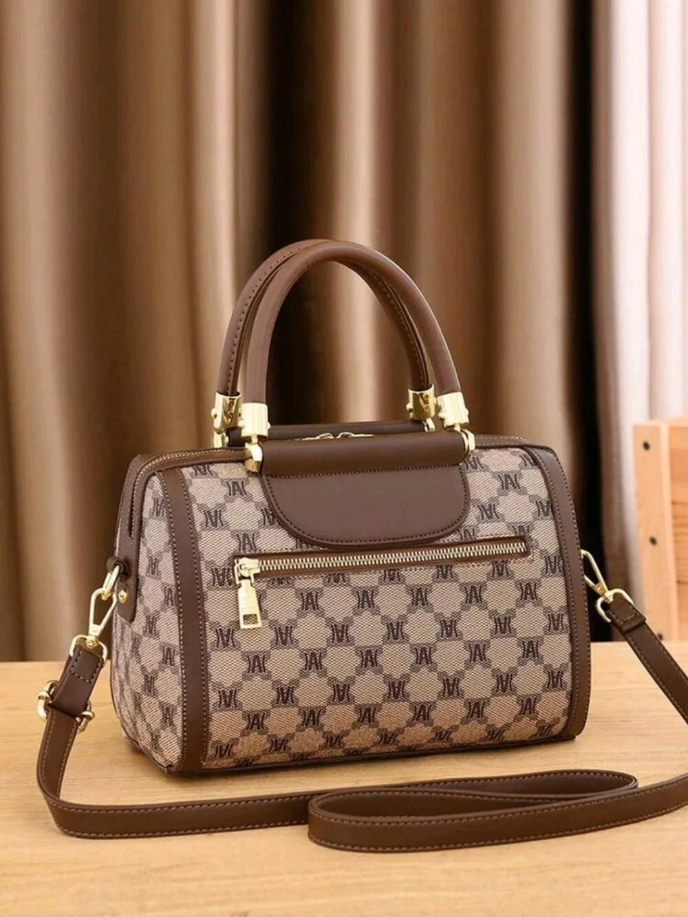 Coffee/Brown Signature Satchel 3pcs Set Fashion Printed Tote Bag, Wallet, Pillow